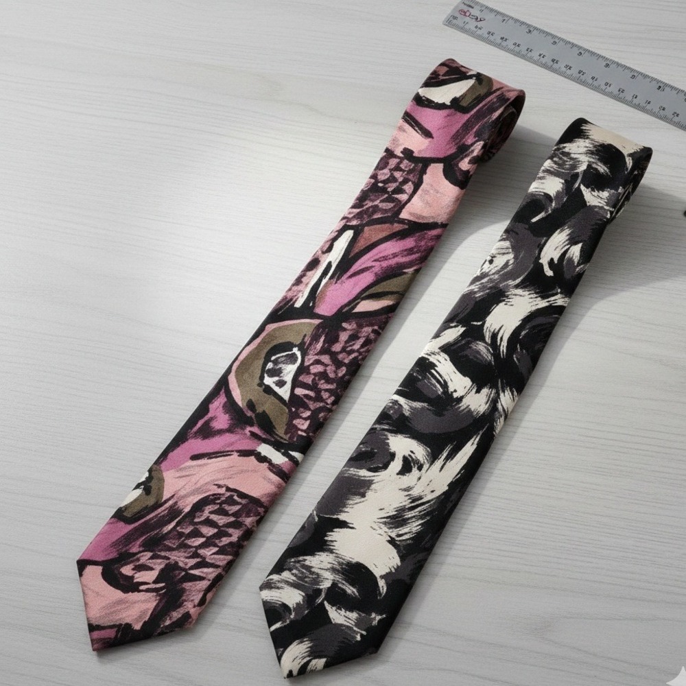 Vintage Don Loper Beverly Hills Silk Tie Lot 2 Abstract Art‎ Deco 80s Brutalist
